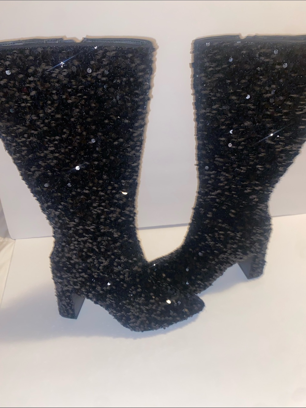 Sequin Over-the-Knee Black Boots with Side Zip - Picture 3 of 6